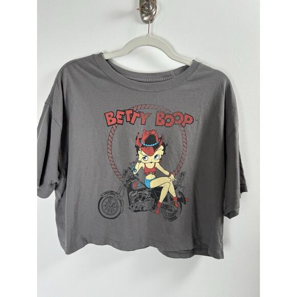 Betty Boop Tops - Betty Boop Gray Cowgirl Country Western Grunge Biker Classic Casual Crop Tee L